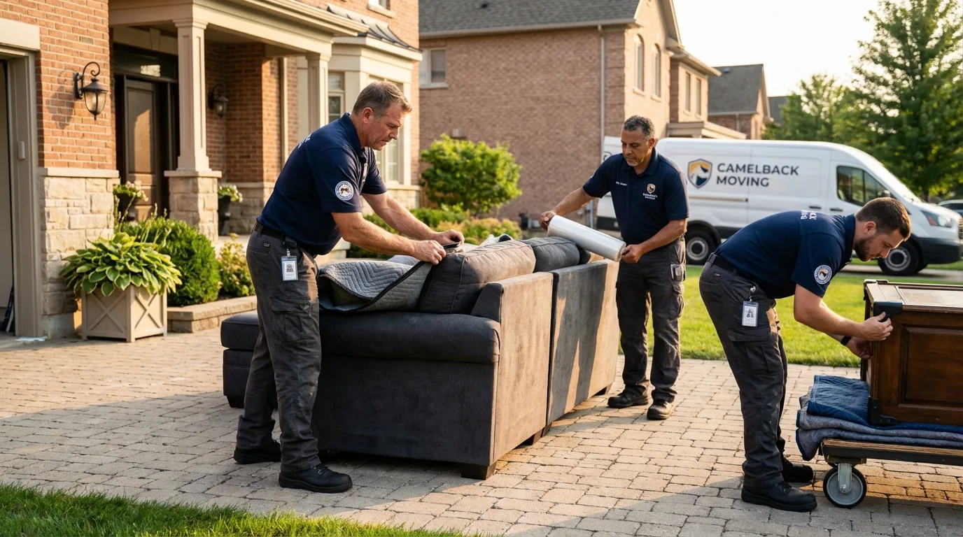 Large estate moving crew wrapping furniture in Redlands, CA